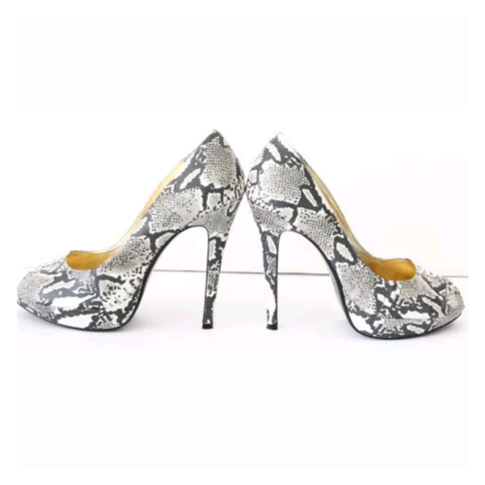 Colin Stuart Leather Heels Platform Shoes Peep Toe Snake skin - Picture 3 of 7